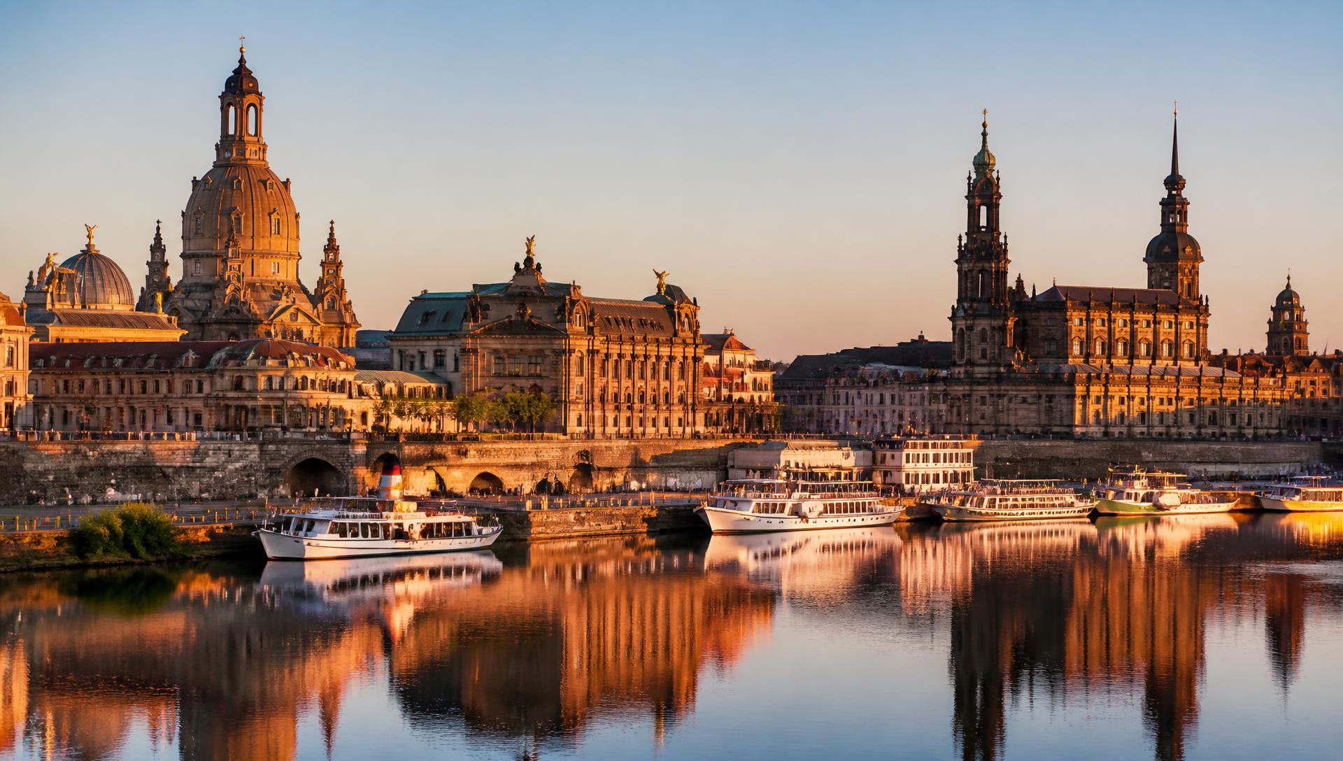 Die Frauenkirche und die Altstadt Dresdens an der Elbe